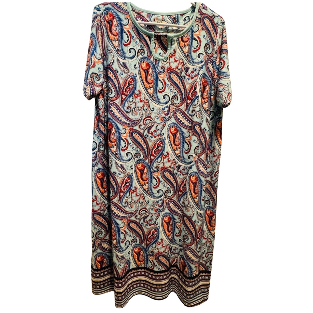 Women’s Kim Rogers Blue & Red Paisley Dress, size L, very soft and comfy